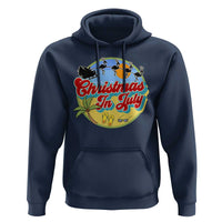 Funny Christmas In July Hoodie Flamingo With Santa Claus Palm Tree - Wonder Print Shop