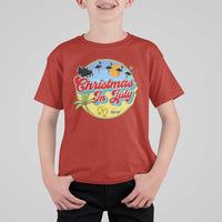 Funny Christmas In July T Shirt For Kid Flamingo With Santa Claus Palm Tree - Wonder Print Shop