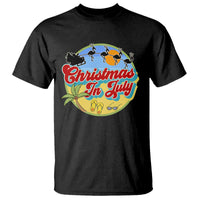 Funny Christmas In July T Shirt Flamingo With Santa Claus Palm Tree - Wonder Print Shop