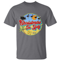 Funny Christmas In July T Shirt Flamingo With Santa Claus Palm Tree - Wonder Print Shop