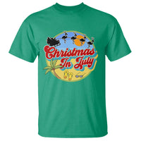 Funny Christmas In July T Shirt Flamingo With Santa Claus Palm Tree - Wonder Print Shop