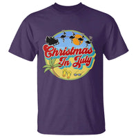 Funny Christmas In July T Shirt Flamingo With Santa Claus Palm Tree - Wonder Print Shop