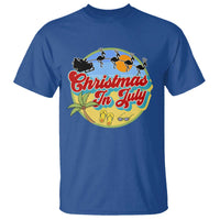 Funny Christmas In July T Shirt Flamingo With Santa Claus Palm Tree - Wonder Print Shop
