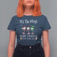Funny Christmas In July T Shirt For Women It's The Most Winederful Time Of The Year Wine Glasses Flower - Wonder Print Shop