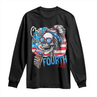 Funny Chill The Fourth Out 4th Of July Long Sleeve Shirt Patriotic Skeleton Popsicle US Flag - Wonder Print Shop