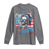 Funny Chill The Fourth Out 4th Of July Long Sleeve Shirt Patriotic Skeleton Popsicle US Flag - Wonder Print Shop