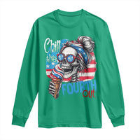 Funny Chill The Fourth Out 4th Of July Long Sleeve Shirt Patriotic Skeleton Popsicle US Flag - Wonder Print Shop