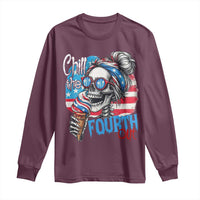 Funny Chill The Fourth Out 4th Of July Long Sleeve Shirt Patriotic Skeleton Popsicle US Flag - Wonder Print Shop