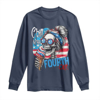 Funny Chill The Fourth Out 4th Of July Long Sleeve Shirt Patriotic Skeleton Popsicle US Flag - Wonder Print Shop