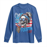 Funny Chill The Fourth Out 4th Of July Long Sleeve Shirt Patriotic Skeleton Popsicle US Flag - Wonder Print Shop
