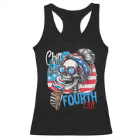 Funny Chill The Fourth Out 4th Of July Racerback Tank Top Patriotic Skeleton Popsicle US Flag - Wonder Print Shop