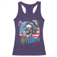 Funny Chill The Fourth Out 4th Of July Racerback Tank Top Patriotic Skeleton Popsicle US Flag - Wonder Print Shop