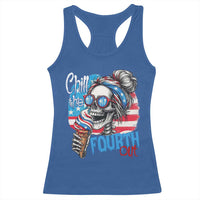 Funny Chill The Fourth Out 4th Of July Racerback Tank Top Patriotic Skeleton Popsicle US Flag - Wonder Print Shop