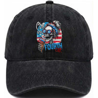 Funny Chill The Fourth Out 4th Of July Washed Cotton Baseball Cap Patriotic Skeleton Popsicle US Flag