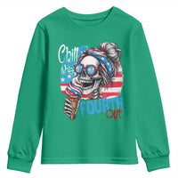 Funny Chill The Fourth Out 4th Of July Youth Sweatshirt Patriotic Skeleton Popsicle US Flag - Wonder Print Shop