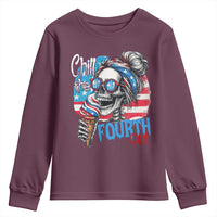 Funny Chill The Fourth Out 4th Of July Youth Sweatshirt Patriotic Skeleton Popsicle US Flag - Wonder Print Shop