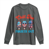 Funny Chill The Fourth Out Long Sleeve Shirt 4th of July Horror Movie Popsicle Mask USA Flag - Wonder Print Shop