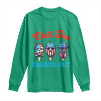 Funny Chill The Fourth Out Long Sleeve Shirt 4th of July Horror Movie Popsicle Mask USA Flag - Wonder Print Shop