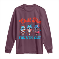 Funny Chill The Fourth Out Long Sleeve Shirt 4th of July Horror Movie Popsicle Mask USA Flag - Wonder Print Shop