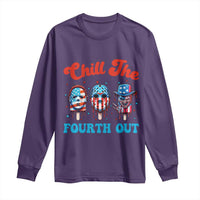 Funny Chill The Fourth Out Long Sleeve Shirt 4th of July Horror Movie Popsicle Mask USA Flag - Wonder Print Shop