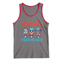 Funny Chill The Fourth Out Tank Top 4th of July Horror Movie Popsicle Mask USA Flag - Wonder Print Shop
