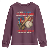 Funny 4th Of July Baseball Youth Sweatshirt The Whole Sky Would Brighten Up With Fireworks Giving Us Light For A Game - Wonder Print Shop
