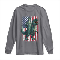 Funny Dinosaur Statue Of Liberty 4th Of July Long Sleeve Shirt American Flag - Wonder Print Shop