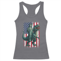Funny Dinosaur Statue Of Liberty 4th Of July Racerback Tank Top American Flag - Wonder Print Shop