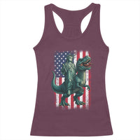 Funny Dinosaur Statue Of Liberty 4th Of July Racerback Tank Top American Flag - Wonder Print Shop