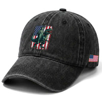 Funny Dinosaur Statue Of Liberty 4th Of July Washed Cotton Baseball Cap American Flag