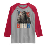 Funny 4th Of July Bigfoot Bruh Raglan Shirt Patriotic Sasquatch American US Flag - Wonder Print Shop