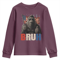 Funny 4th Of July Bigfoot Bruh Youth Sweatshirt Patriotic Sasquatch American US Flag - Wonder Print Shop