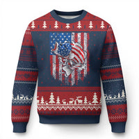 Funny Bass Fish Fishing Vintage American Flag Patriotic Ugly Christmas Sweater - Wonder Print Shop