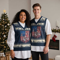 Funny Bass Fish Fishing Vintage American Flag Patriotic V-Neck Knit Sweater Vest - Wonder Print Shop