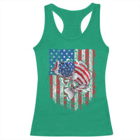 Funny Bass Fish Fishing Vintage American Flag Patriotic Racerback Tank Top - Wonder Print Shop