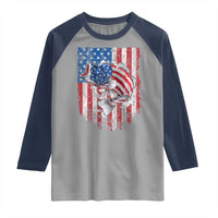 Funny Bass Fish Fishing Vintage American Flag Patriotic Raglan Shirt - Wonder Print Shop