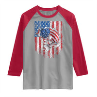 Funny Bass Fish Fishing Vintage American Flag Patriotic Raglan Shirt - Wonder Print Shop