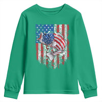 Funny Bass Fish Fishing Vintage American Flag Patriotic Youth Sweatshirt - Wonder Print Shop