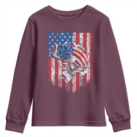 Funny Bass Fish Fishing Vintage American Flag Patriotic Youth Sweatshirt - Wonder Print Shop