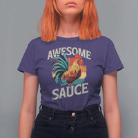 Funny Awesome Sauce Rooster T Shirt For Women Vintage Retro Chicken - Wonder Print Shop