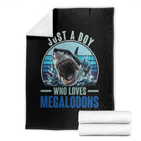 Just A Boy Who Loves Megalodons Throw Blanket Megalodon Shark Lover Retro Graphic