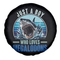 Just A Boy Who Loves Megalodons Spare Tire Cover Megalodon Shark Lover Retro Graphic