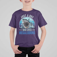Just A Boy Who Loves Megalodons T Shirt For Kid Megalodon Shark Lover Retro Graphic