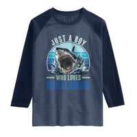 Just A Boy Who Loves Megalodons Raglan Shirt Megalodon Shark Lover Retro Graphic