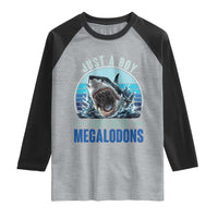 Just A Boy Who Loves Megalodons Raglan Shirt Megalodon Shark Lover Retro Graphic