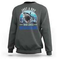Just A Boy Who Loves Megalodons Sweatshirt Megalodon Shark Lover Retro Graphic