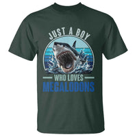 Just A Boy Who Loves Megalodons T Shirt Megalodon Shark Lover Retro Graphic