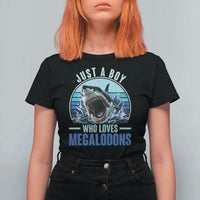 Just A Boy Who Loves Megalodons T Shirt For Women Megalodon Shark Lover Retro Graphic