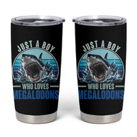 Just A Boy Who Loves Megalodons Tumbler Cup Megalodon Shark Lover Retro Graphic
