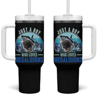 Just A Boy Who Loves Megalodons Tumbler With Handle Megalodon Shark Lover Retro Graphic